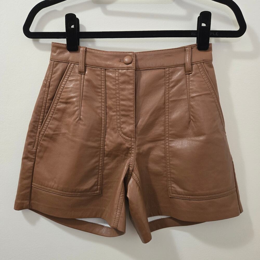 Aritzia Wilfred Nocturne 5" Brown High Waisted Faux Leather Shorts Size 0